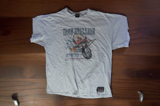 Harley Davidson Iron Stallion Cowboy Graphic T-Shirt XL Mens White Short Sleeve