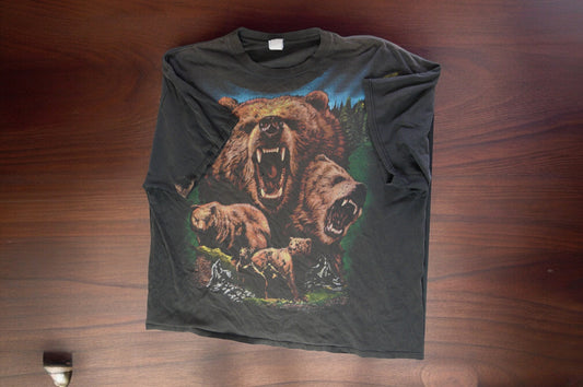 Bear Graphic Vintage T-Shirt 3XL Mens Black Short Sleeve
