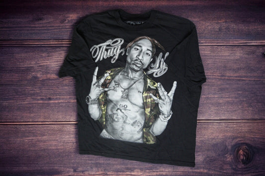 Vintage 90s Tupac Shakur 'Thug Life' Black Graphic Tee