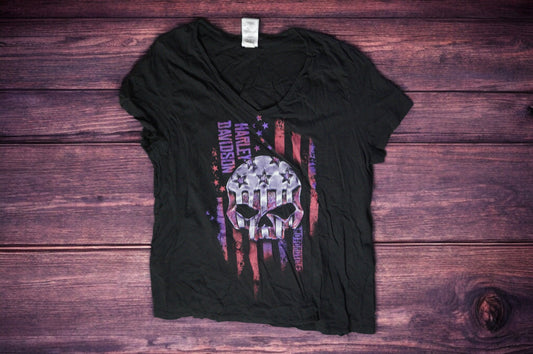 Harley-Davidson American Flag Skull V-Neck Women's T-Shirt