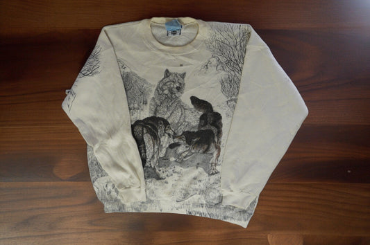 Lee Wolf Graphic T-Shirt XL Mens Beige Long Sleeve
